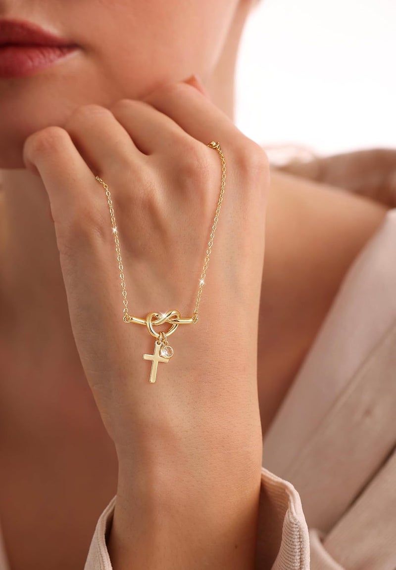 Moodear Valentines Day Gifts for Her, Dainty 925 Sterling Silver/14k Gold Plated CZ Cross Bracelet Layered Snake Pearl Chain Knot Bracelets for Women Trendy Religious Christian Jewelry - Image 3
